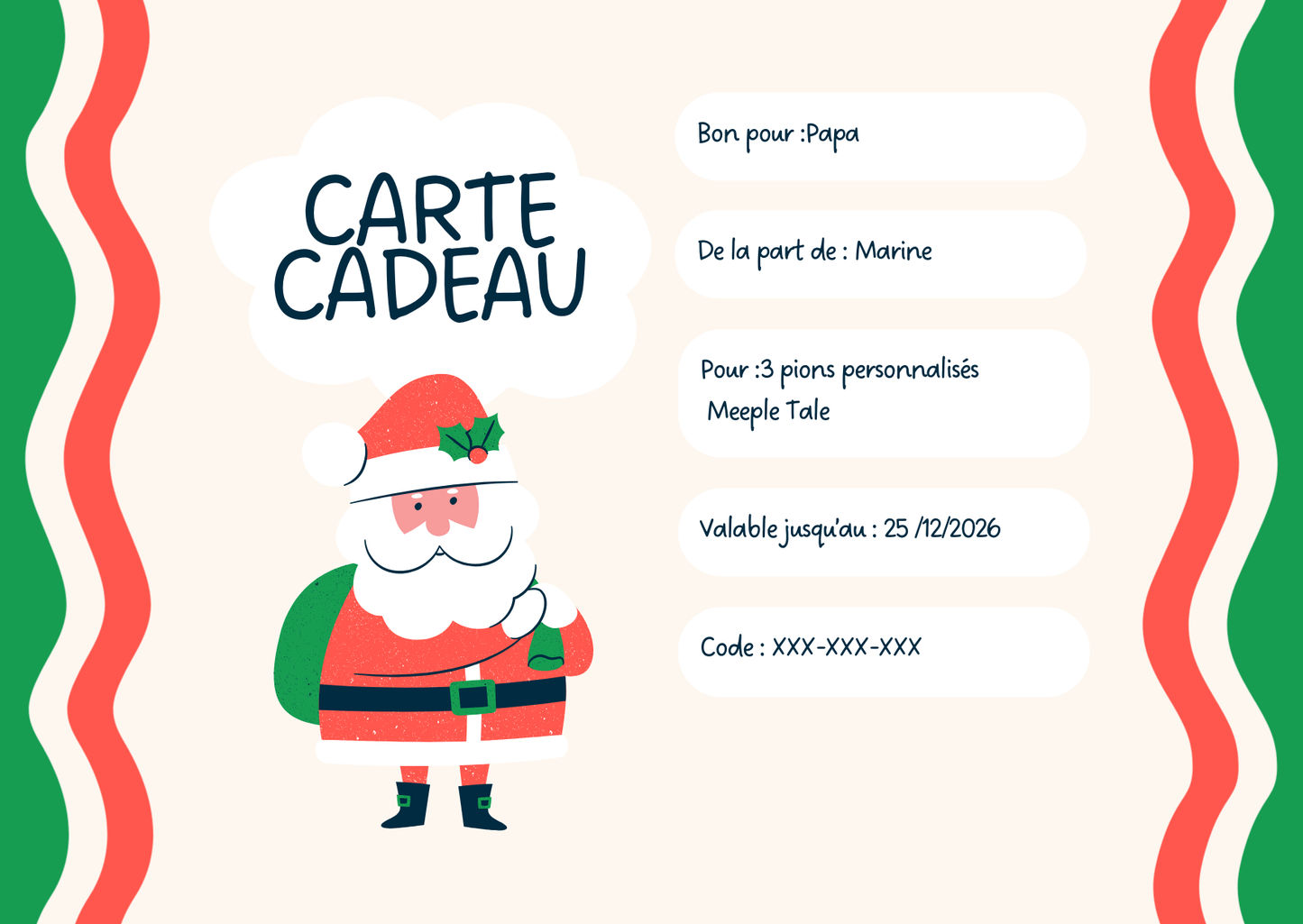 Carte cadeau - Pion personnalisé Meeple Tale